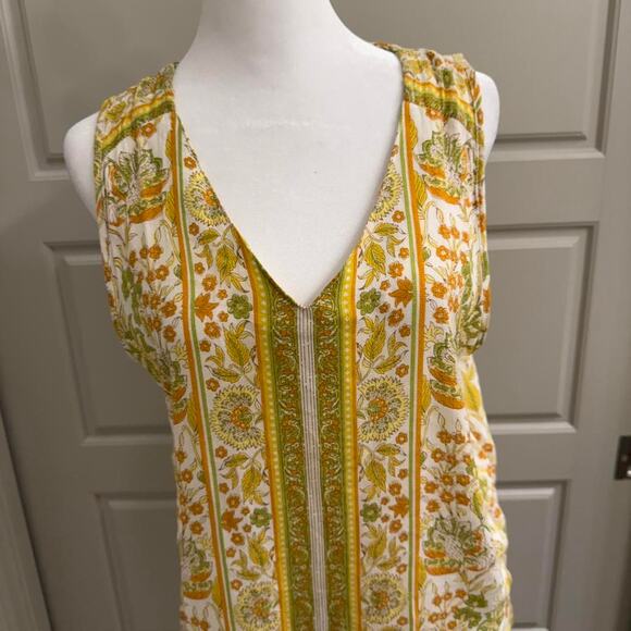 Cynthia Rowley Boho Yellow Floral Ruffle Tank Top Sleeveless Blouse Women’s - Picture 2 of 4